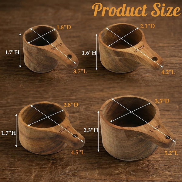 Set of 4 Acacia Wood Measuring Cups, Measure Tool with Handle2