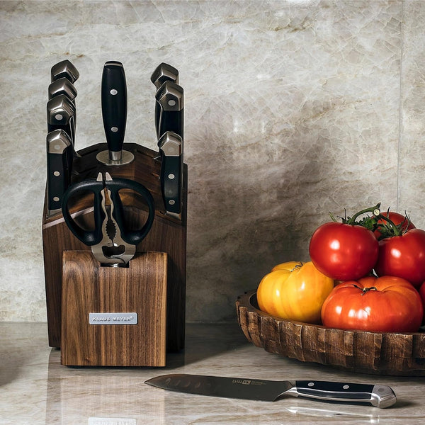 PRO 11-Piece Kitchen Knife Set with Walnut Wood Block | German Steel, R-Slope Bolster, 56±2 HRC, Heavy Endcap, Ergonomic Grip, Rust Resistant, Ideal Gift for Housewarming&Weddings4