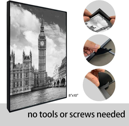 Front Loading Black Picture Frame 8X10 Set of 5 Wall and Table Mounting5