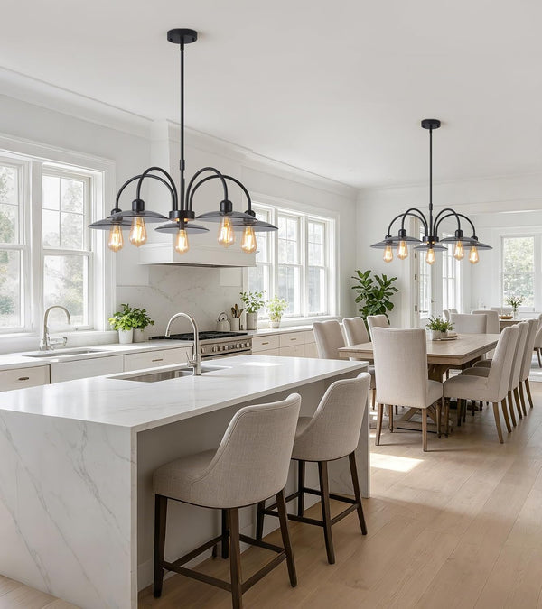 Black Farmhouse Chandelier, Glass Hanging Light Fixture for Dining Room8