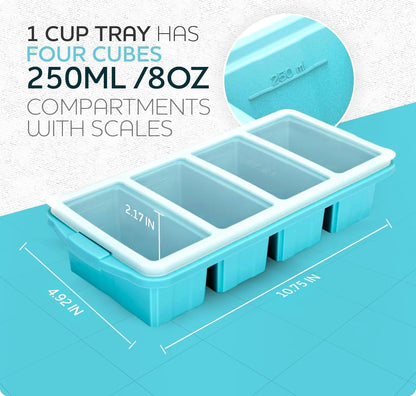 Silicone Freezer Tray with Lid - Soup Freezer Container Molds Set Makes 2-Cup & 1-Cup 1/2-Cup Portions Cubes Perfect for Preparing Meals in Different Portion Sizes Oven & Dishwasher-Safe8