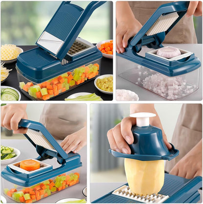 Multifunctional Vegetable Slicer and Grater Set, Blue Kitchen Cutter with Potato Peeler, Fruit and Vegetable Shredder for Home Food Preparation6