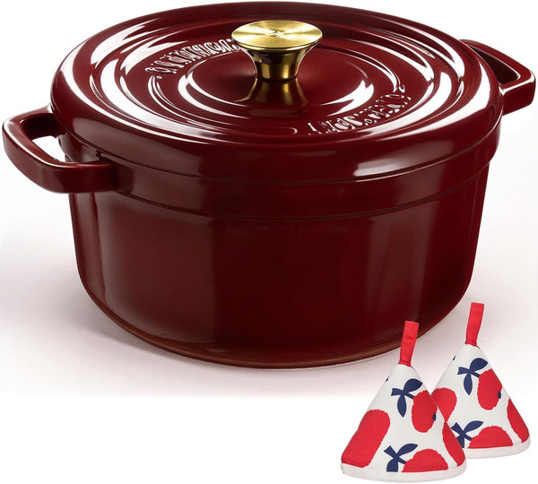 Enameled Cast Iron Dutch Oven - 5QT Pot with Lid Recipe Potholders | Pre-Seasoned Dutch Oven with Moisture-Sealing Lid, Oven Safe to 500°F, Heavy-Duty Cookware for Braising Stews Roasting Baking1