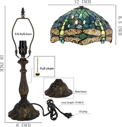 Tiffany Table Lamp Stained Glass Bedside Reading Light W12H19 Inch3