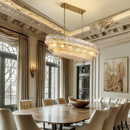 39In Large Chandelier Gold, Modern Dining Room Light Fixtures, 3 Layer Luxury Glass Chandelier 6 Light Rectangular Chandeliers for Dining Room Kitchen Island Living Room (Clear Glass)6