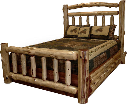 '-King Size Platform Bed-Red Cedar Log- Amish Made with Double Top Rail and Footboard1