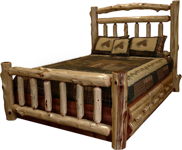 '-King Size Platform Bed-Red Cedar Log- Amish Made with Double Top Rail and Footboard1