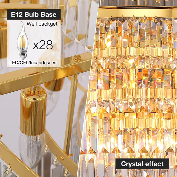 Crystal Chandeliers Modern Style Gold 39 Inch & Lights round Hanging Classic, Pendant Ceiling Chandelier Lighting Fixture 7-Tier for Dining Room Living Room4