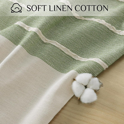 Outdoor Linen Tablecloth Square, Waterproof Cotton Boho Farmhouse Table Cloths with Tassel, Heavy Weight Wrinkle Free Table Cover for Picnic Camping Dining - 55 X 55 Inch, Sage Lines4