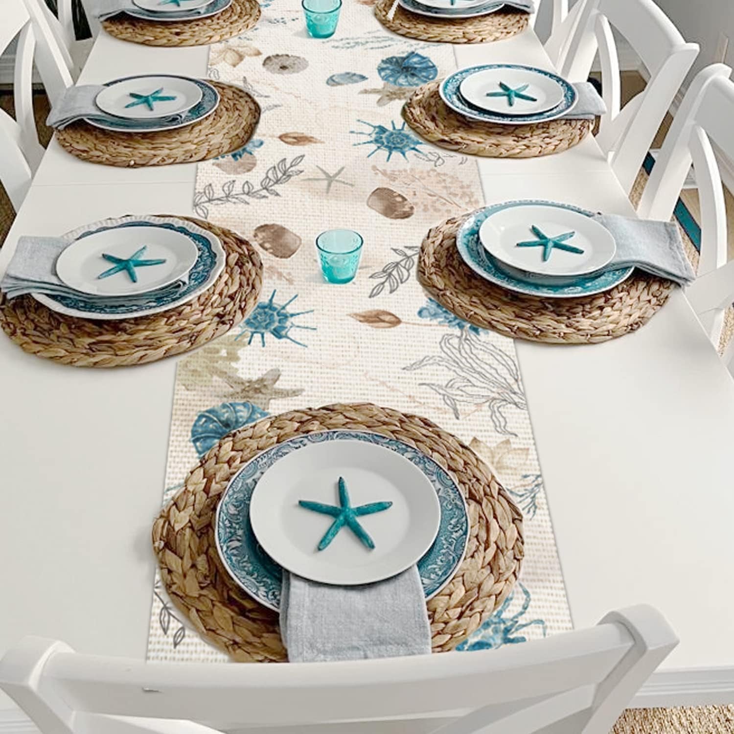 blue-beach-table-runner-tropical-ocean-coastal-table-runners-seashell-burlap-seasonal-nautical-kitchen-dining-coffee-table-decor-for-home-holiday-party-indoor-outdoor-13x72-inch