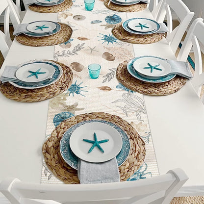 Blue Beach Table Runner Tropical Ocean Coastal Table Runners Seashell Burlap Seasonal Nautical Kitchen Dining Coffee Table Decor for Home Holiday Party Indoor Outdoor 13X72 Inch2