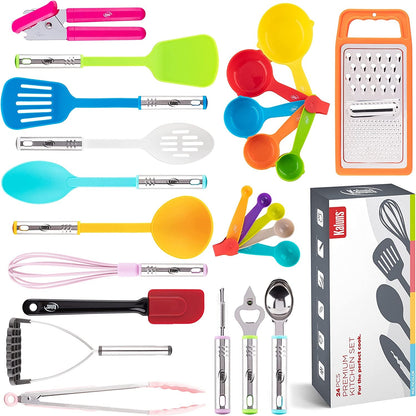 Kitchen Utensils Set, Cooking Utensil Set Kitchen Gadgets, Pots and Pans Set Nonstick and Heat Resistant, 24 Pcs Nylon and Stainless Steel, Spatula Set, Apartment Essentials Kitchen Cookware Sets1