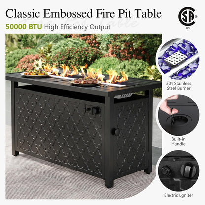 Patio Furniture Set with Fire Pit Table, Peacock Blue7