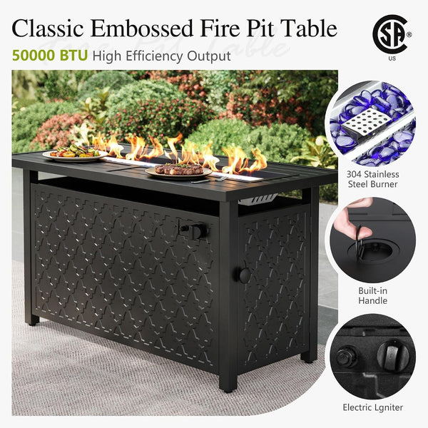 Patio Furniture Set with Fire Pit Table, Peacock Blue7