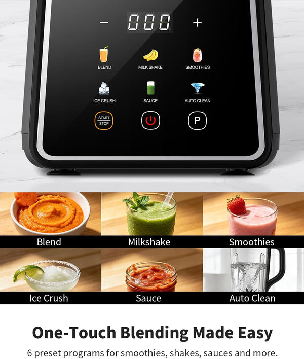 Blender, Auto-Program Smoothie Blender, Crush Ice,1300W | Professional Smoothie Maker with 6 One-Touch Presets, 74Oz XL Family-Size Blender for Smoothie,22Oz On-The-Go Cup, Auto-Clean3