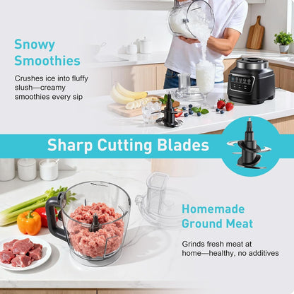 All-In-One Blender Food Processor, 10-In-1 Blenders for Kitchen | Smoothies Blender for Ice Crushing, Dough Making, Chopping, Grinding, Slicing & Shredding, Dishwasher Safe for Home Use4