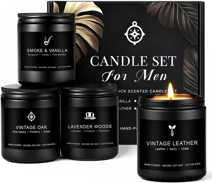 Scentes Candles Set for Men, 4 Pack Mens Masculine Soy Candles1