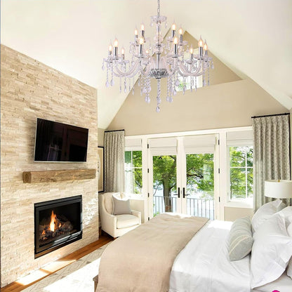 15 Lights Clear Large Crystal Chandelier for Dining Room 30.7"9