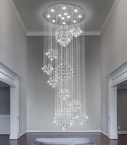 D32'' X H100'' Modern Large Chandelier for Foyer Glam Chandelier Raindrop Crystal Chandeliers LED Dimmable High Ceiling Light Fixtures for Staircaes Hallway Entryway Gold8