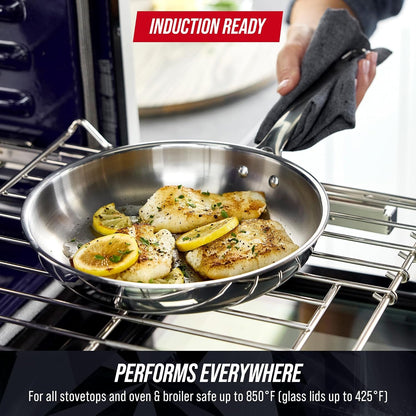Pro Steel 10 Piece Tri-Ply Stainless Steel Cookware Set | Multi Clad Pots & Pans, Induction & All Stovetop Suitable, Mirror Polished Finish, Dishwasher Safe, Oven Safe to 850F, Silver5