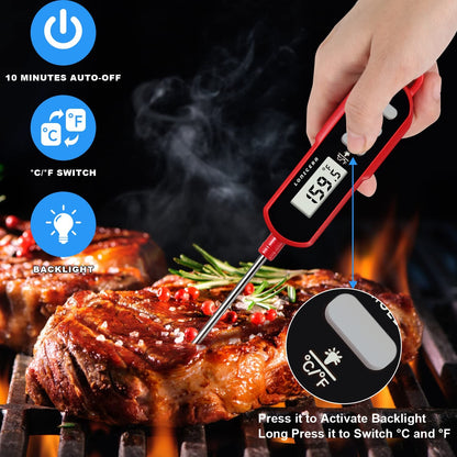 Digital Cooking Thermometer for Bread, 5-Inch Probe, Red | 2–3 Second Instant Read, IPX6 Waterproof, Backlit Display, ±2°F Accuracy, for Bread, Dough, Liquids, Water and Meat3