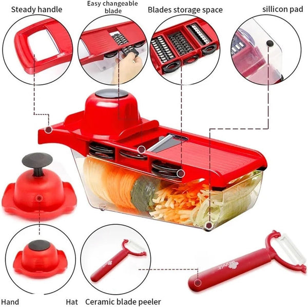 Veggie Cutter:Steel Blade;Potato Peeler&Carrot Cheese Tool6