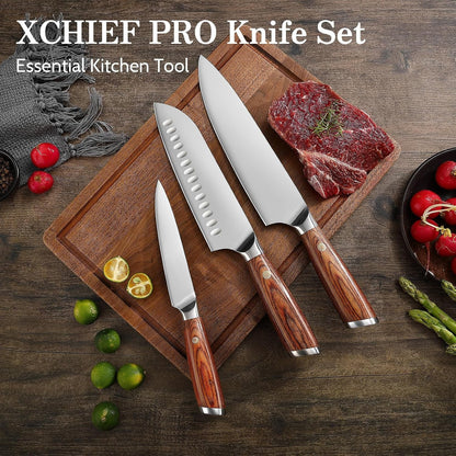 Kitchen Knife Set, 3 Pieces Japanese High Carbon Stainless Steel Chef Cooking Knife Set, Ultra Sharp Professional Chef Santoku Utility Knives (Silver)2