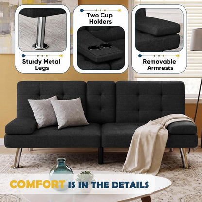 Linen Futon Sofa Bed, Adjustable Futon Couch for Living Room4