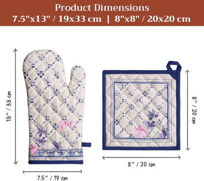 100% Cotton Oven Mitt & Pot Holder Set (7.5"X13" & 8"X8")7