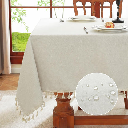 Rectangle Tablecloth, Water Resistant Tassel Table Cloth Wipe Clean Table Cover, Polyester Waterproof Large Tablecloths for Kitchen Dinning Decoration (Ivory, 36''X36'')1