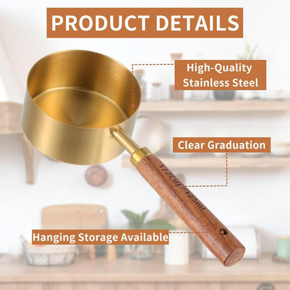 Gold Measuring Cups and Spoons Set Stainless Steel Wood Handle US Metric5