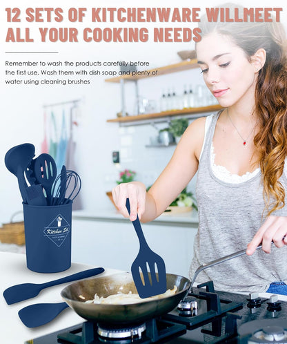 Blue Kitchen Utensils Set-12 Pieces Silicone Cooking Utensils Set4