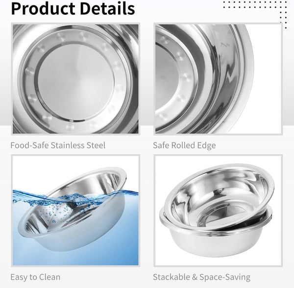 4Pc Stainless Mixing Bowls, Large Deep Mirror Finish Kitchen Prep Basins3