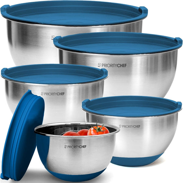 Premium Mixing Bowls with Airtight Lids Set, Thicker Stainless Steel Mixing Bowl Set, Large Prep Metal Bowls with Lids, Nesting Bowls for Kitchen, 1.5/2/3/4/5 Qrt, Blue1