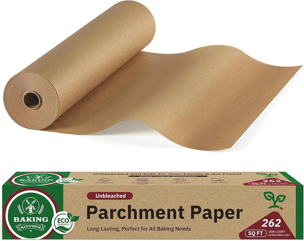 Unbleached 15In X 210Ft Parchment Paper Roll for Baking- 262 Sq.Ft with Built-In Metal Cutter, Non-Stick & 450°F Safe for Baking,Cooking, Air Fryer, Grilling, Meal Prep1