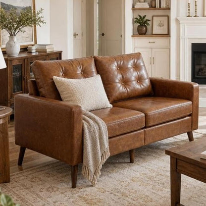 Mid Century Modern 53" Loveseat Sofa, Brown1