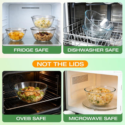 Glass Mixing Bowls with Lids Set of 5(4.7QT, 2.9QT, 2.2QT, 1.1QT, 0.53QT), Thick Glass Large Salad Bowls, Space-Saving Nesting Bowls for Kitchen Baking, Prepping, Cooking, Dishwasher, Microwave Safe7