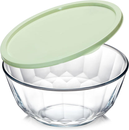4.7 Quart Large Glass Mixing Bowl with Lid, Deep Big Glass Bowl Large Salad Bowl (Green-A)1