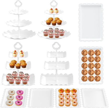 10Pc Dessert Table Display Set, 3 Tiered Cupcake Stand & Cake Stands | Cupcake Holder, Dessert Display Serving Trays for Party, Bridal Shower, Baby Shower, Tea Party, and Birthdays1