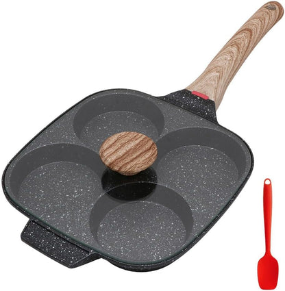 Fried Egg Pan, Nonstick 4 Cups Egg Frying Pan with Lid - Black | Pancake Pan Aluminium Alloy Cooker for Breakfast, Induction Compatible1