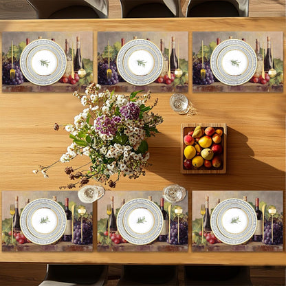 Placemats Set of 6,Retro Red Wine Table Mats, Grapes Glass Cup Washable Linen Table Mats,Non-Slip Heat Resistant Placemats for Party Kitchen Dining Indoor Outdoor 12"X18"7