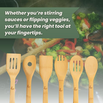 6 Piece Kitchen Utensils Set - Bamboo Cooking Utensils with Comfort Grip, Including Bamboo Spoons, Shovels & Spatulas | Wooden Utensil Set for Non-Stick Pans, Kitchen Essentials4