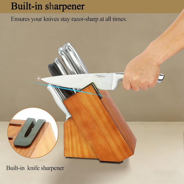 Knife Block Set Kitchen Knives Built-In Sharpener3