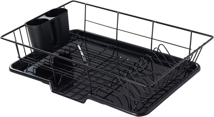 Space-Saving 3-Piece Dish Drainer Rack Set with Cutlery Holder - Maximize Countertop Space, Black1