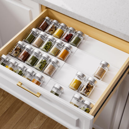 White Spice Drawer Organizer, 4 Tier - 8 Pack Seasoning Organizer for Drawer, Expandable from 13" to 26" Kitchen Drawer Spice Rack (Jars Not Included)1