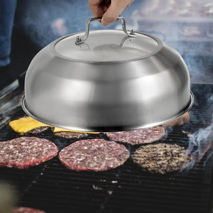 12.75 Inch (12.2 Inch Inner Diameter) Stainless Steel Basting Cover, for 13.5 Inch Wok, Melting Dome for Griddle Cooking, round Steaming Cover Lid with Tempered Glass Top and Steam Holes6