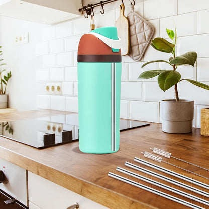 Metal Straw Replacement for Owala Kids Water Bottle 16 Oz Accessories, with 2 Straw Cleaner, Reusable Stainless Steel Straws Compatible with Owala Water Bottle - 4Pcs6