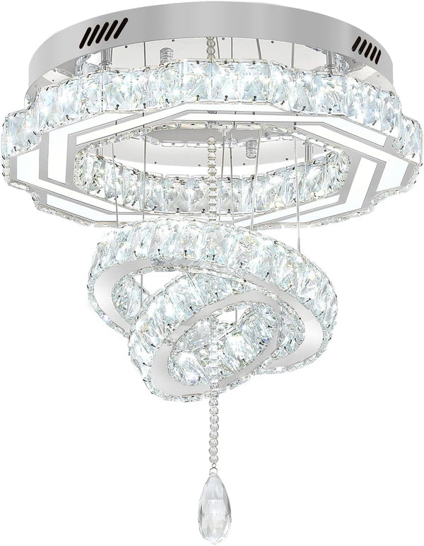 20" Crystal Chandelier Crystal LED Flush Mount Chandeliers for Living Room Bedrooms Dining Room Modern Chrome Chandelier Lighting Dimmable 2700K 4500K 6000K8