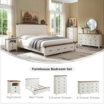 54" Tall Farmhouse Queen Size Bed Frame, Antique White3