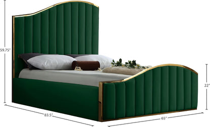 Meridian Furniture Jolie Collection Modern | Contemporary Velvet Upholstered Bed with Channel Tufting, and Polished Gold Metal Frame, Green, Queen3